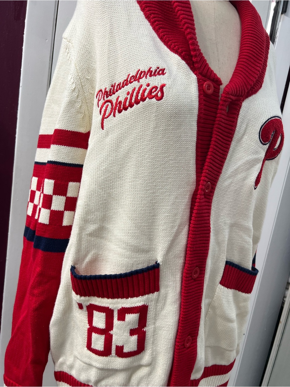 Genuine Merchandise Red & Cream Knit Cardigan - Picture 2 of 9